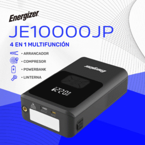Arrancador Bateria de Auto Moto Portátil Energizer 4 en 1 Multifunción Powerbank 10000mah Compresor de Aire y Linterna Led